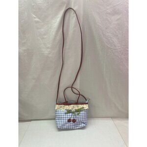 Women's Mini Cherry Blue & White Gingham Lace Trim Crossbody Zipper Bag NWOT